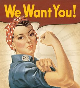 Strong lady rolling up sleeves